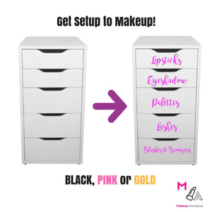 ORIGINAL VANITY DECALS:  Makeup Vanity Stickers Decals Makeup Organization Set of ten (10) decals