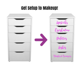 METALLIC DECAL SET:  Metallic Makeup Vanity Stickers Decals Makeup Organization Set of ten (10) decals - Limited Edition